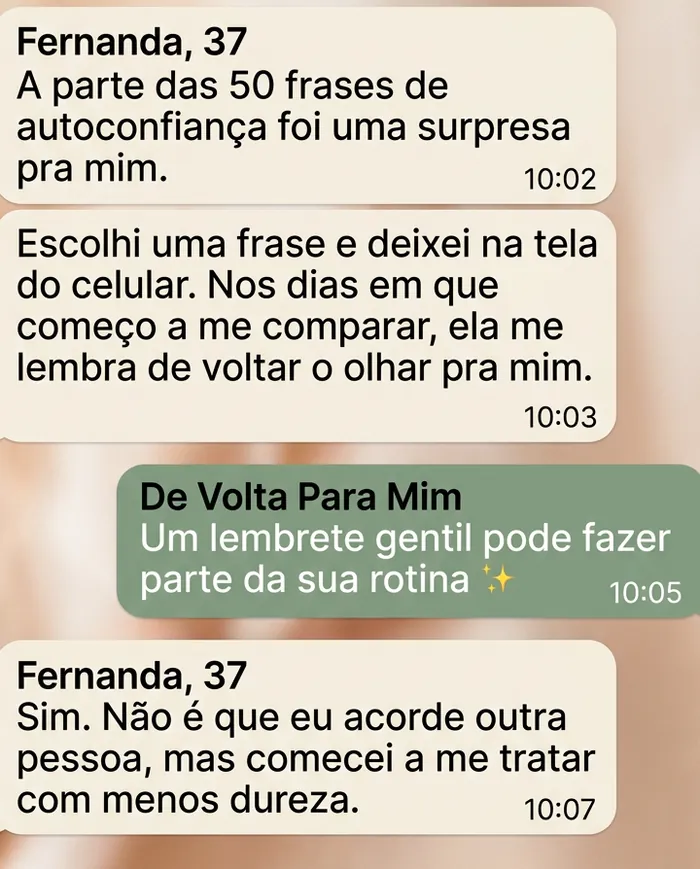 Captura real de conversa comentando as 50 Frases de Autoconfiança
