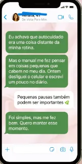 Captura real de conversa sobre pequenas pausas e o uso do diário